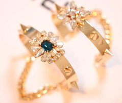 好莱坞朋克风闪耀宝石铆钉链条细手镯 批发市场的潮流新宠