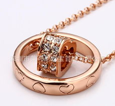 Lekani珠宝情侣首饰N028款 18k玫瑰金圆形套心形镶水晶项链——厂家批发价格与图片全解析